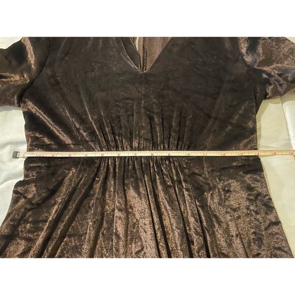 Vintage 70s Brown Crushed Velvet Maxi Hostess Dress V-Neck Empire Waist S/M - Picture 12 of 14